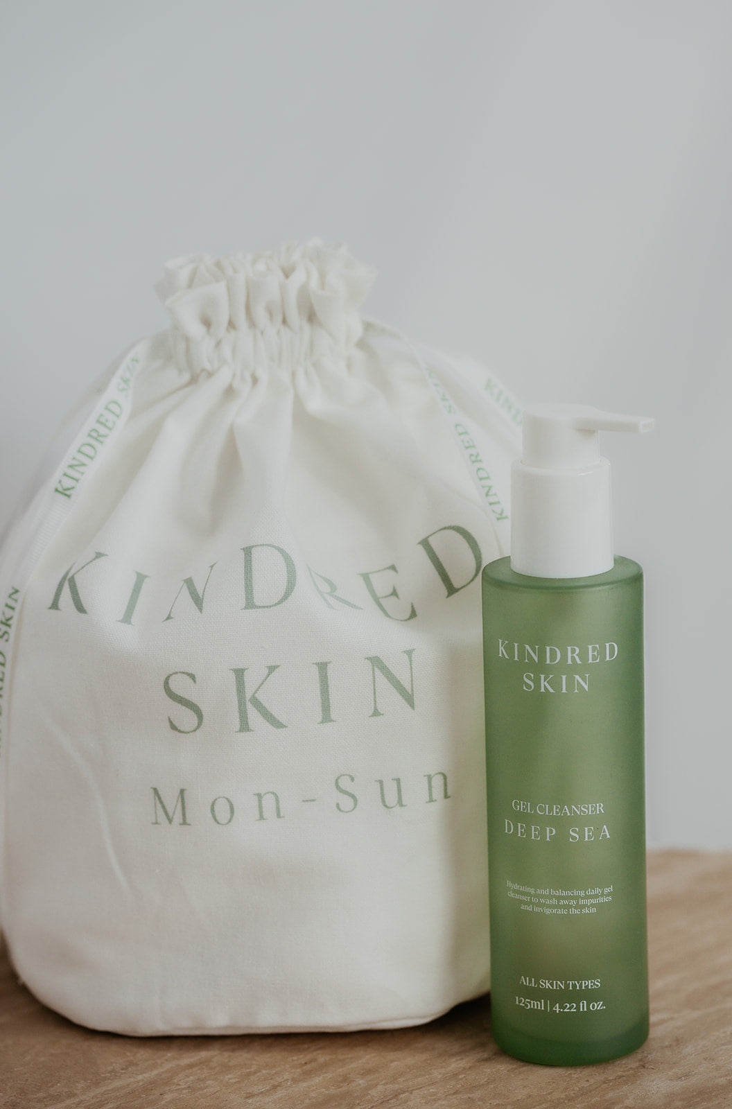 kindred skincare face towel laundry bag bamboo pack monday to sunday antibacterial and deep sea gel cleanser for all skin types - australian skincare brand
