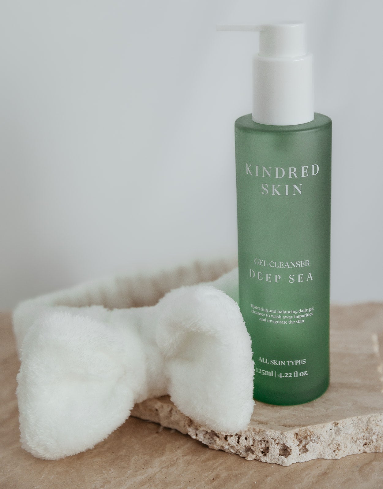 kindred skincare fluffy white headband for skincare routine and deep sea gel cleanser for all skin types - australian skincare brand
