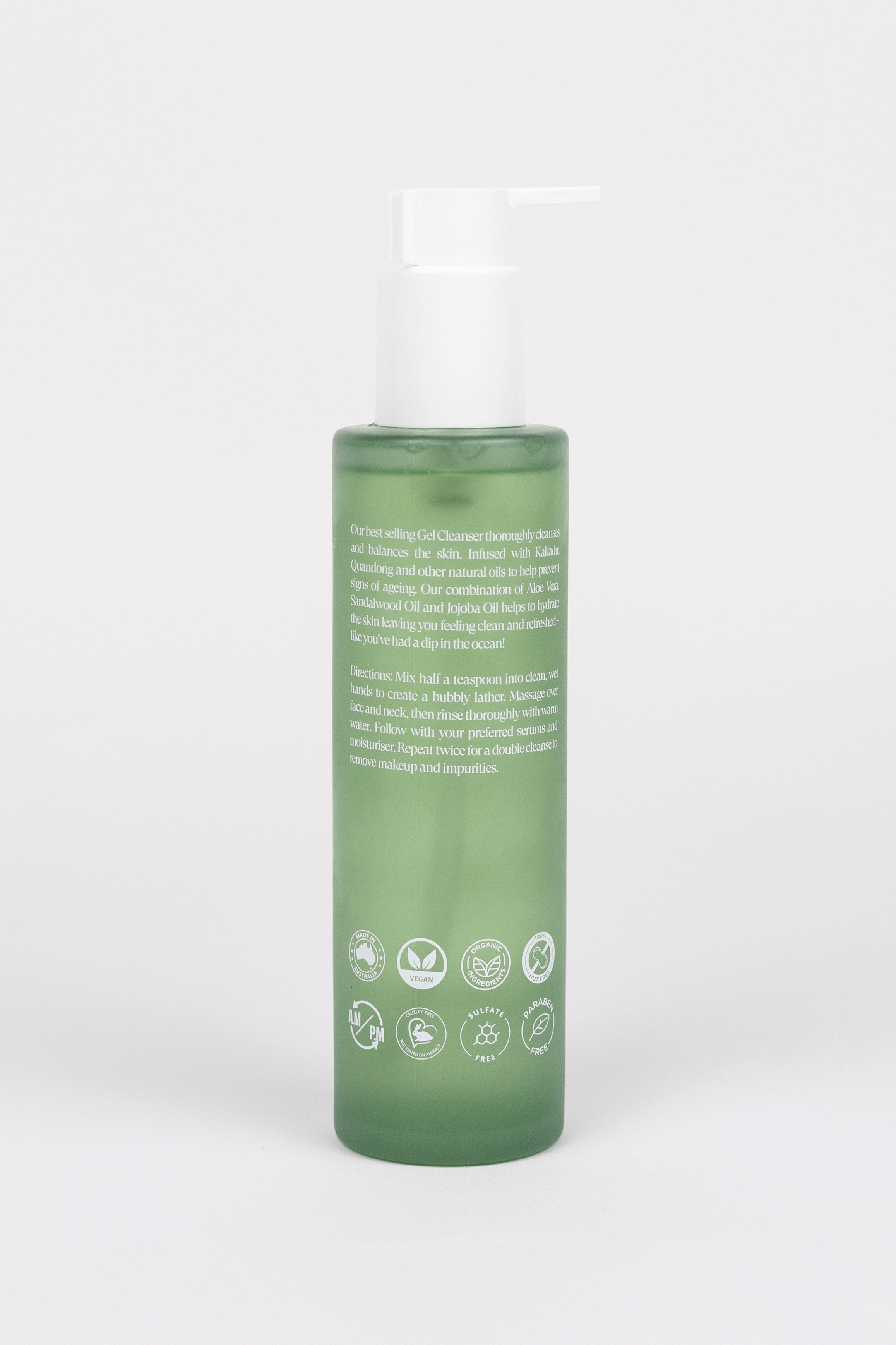 back of gel cleanser description and ingredients alo vera skin care skindred skin deep sea gel cleanser bottles 3 green skincare acne gel cleanser bottles for all skin types and for Radiant Skin - Australian Skincare